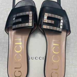 Gucci Crystal G Leather Slides